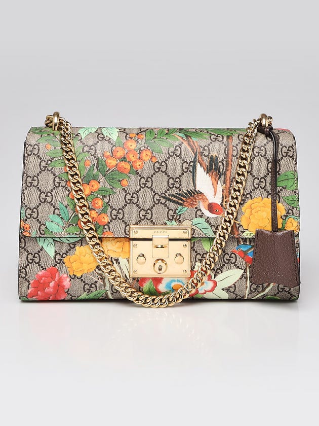 Gucci Beige Multicolore Coated Canvas Tian Padlock Medium Shoulder Bag