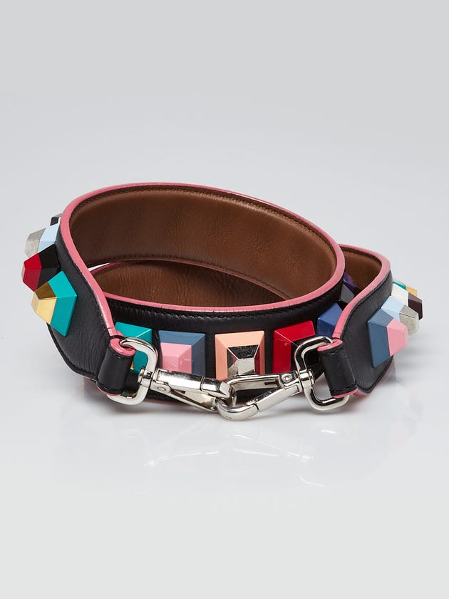 Fendi Blue Multicolor Leather and Plexiglas Studs Strap You Shoulder Strap