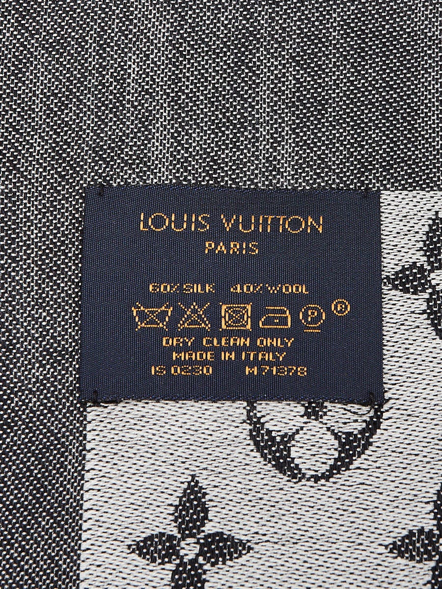 LOUIS VUITTON Silk Wool Monogram Denim Shawl Black 69214