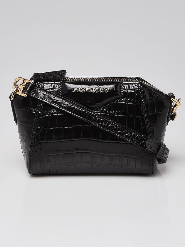Givenchy Black Croc Embossed Leather Antigona Nano Crossbody Bag