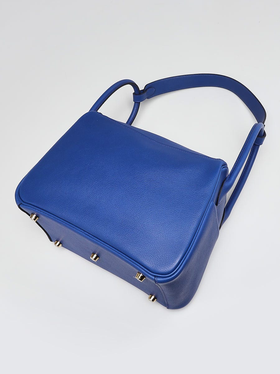 Hermes 26cm Blue Royal Clemence Leather Palladium Plated Lindy Bag