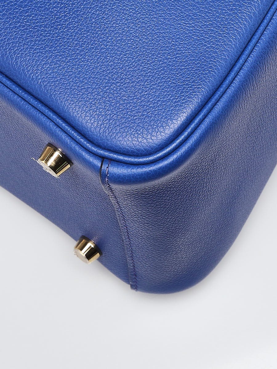 Hermes 26cm Blue Royal Clemence Leather Palladium Plated Lindy Bag