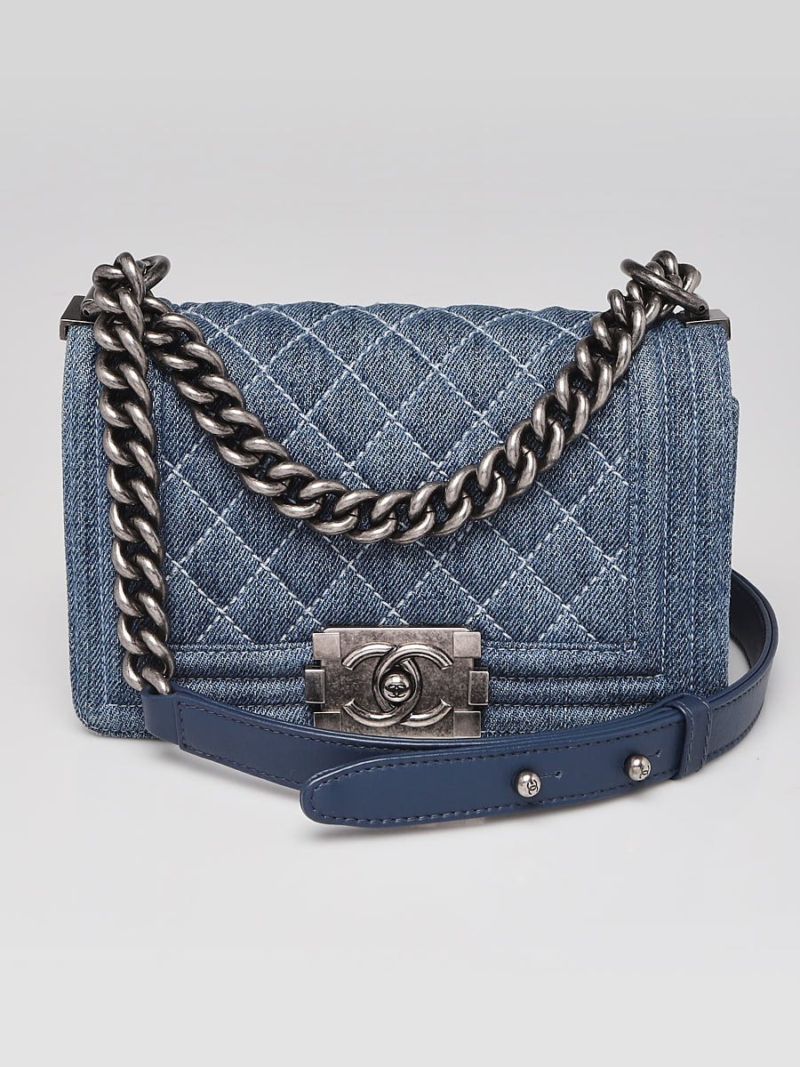Chanel Blue Quilted Denim Small Boy Bag - Yoogi's Closet