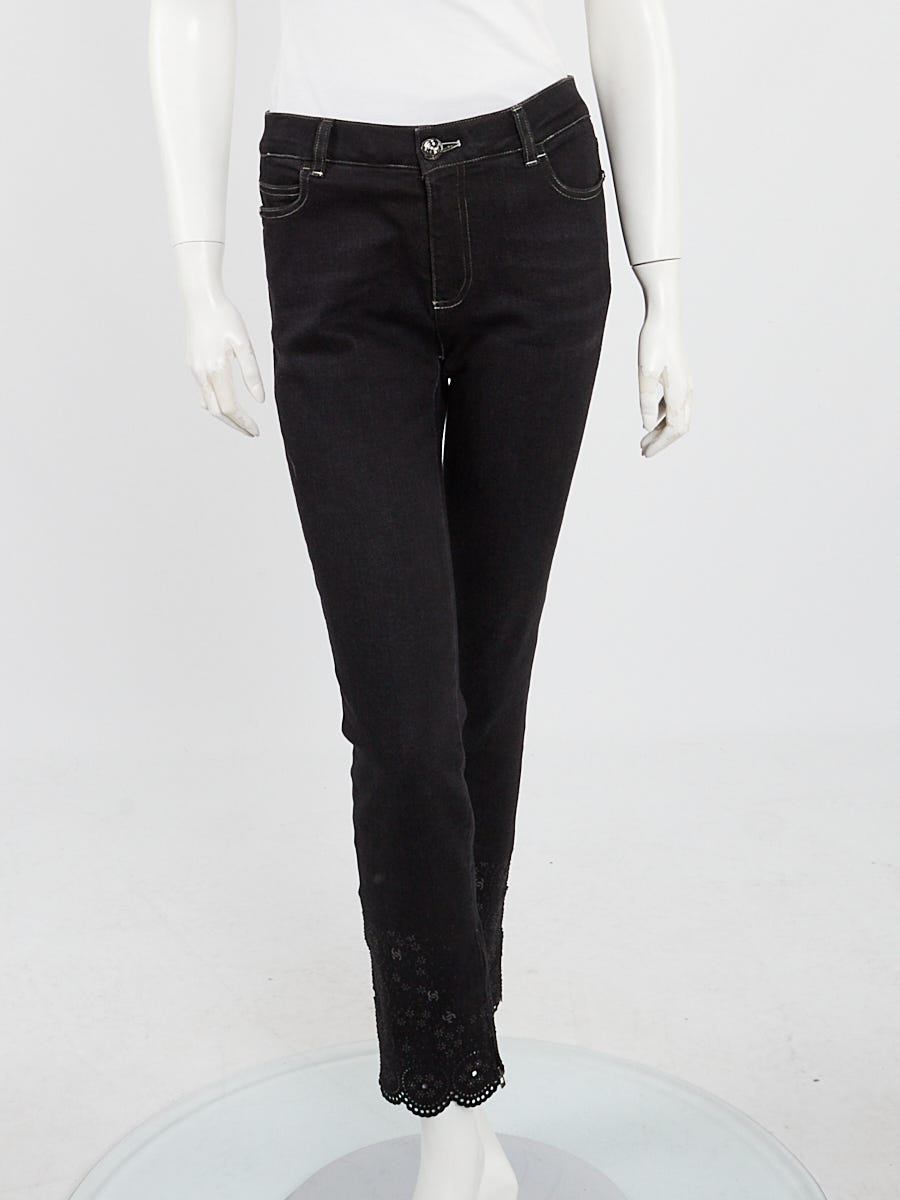 Chanel Black Denim Cotton Blend Camellia Laser Cut Jeans Size 6/40 -  Yoogi's Closet