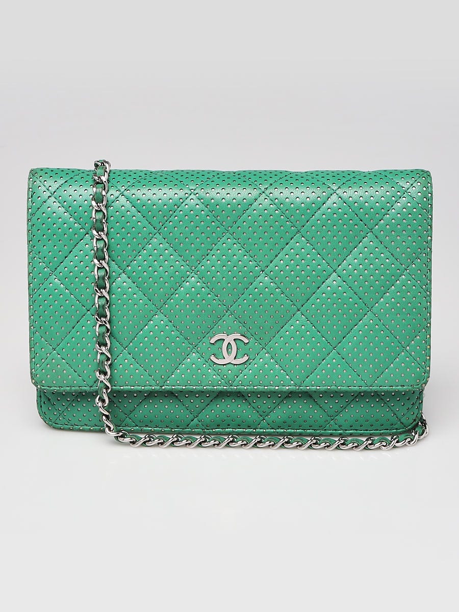 Chanel Green Perforated Quilted Lambskin Leather WOC Clutch Bag