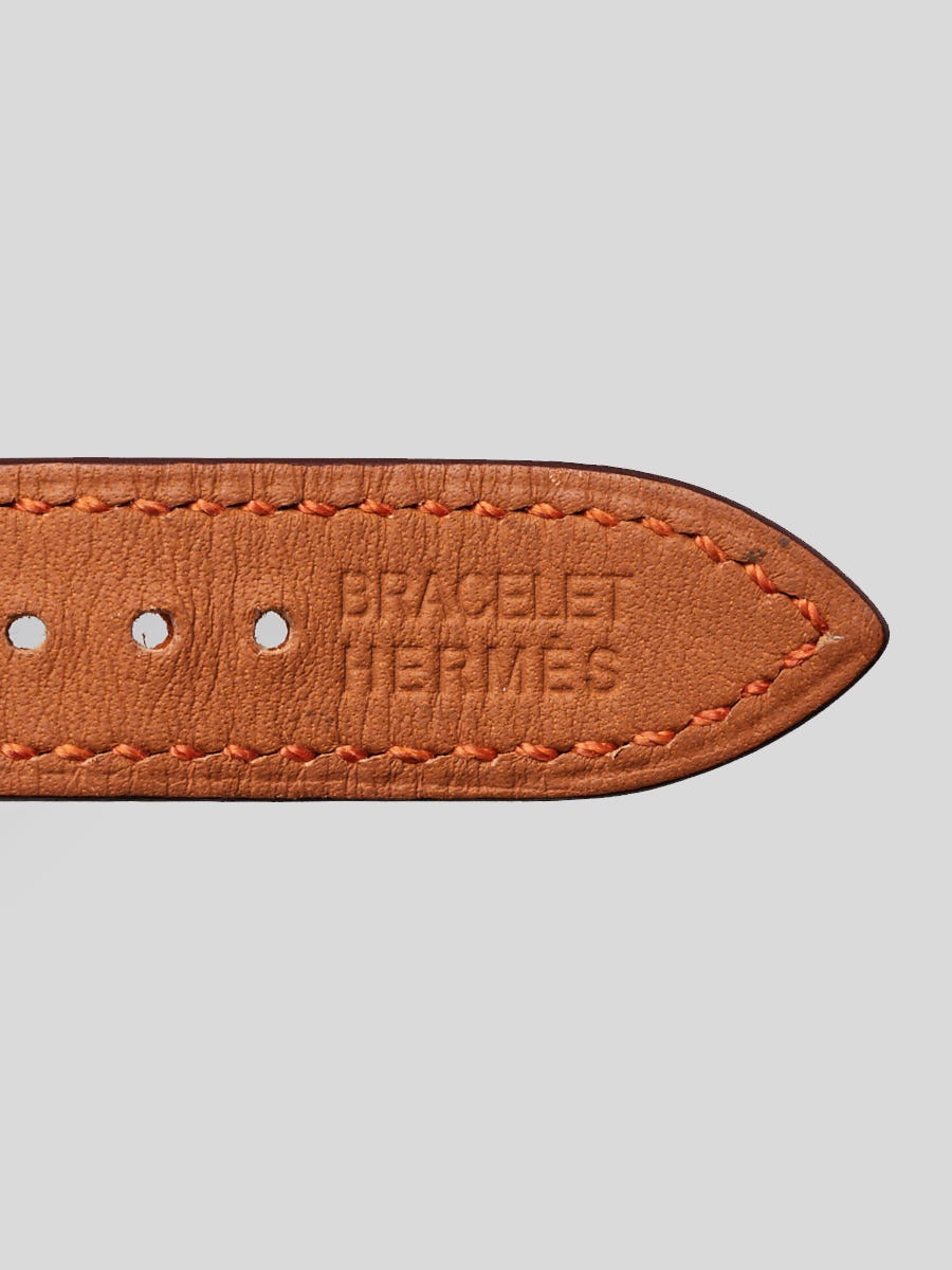 Hermes Orange Swift Leather Palladium Plated Medor Studded Quartz 