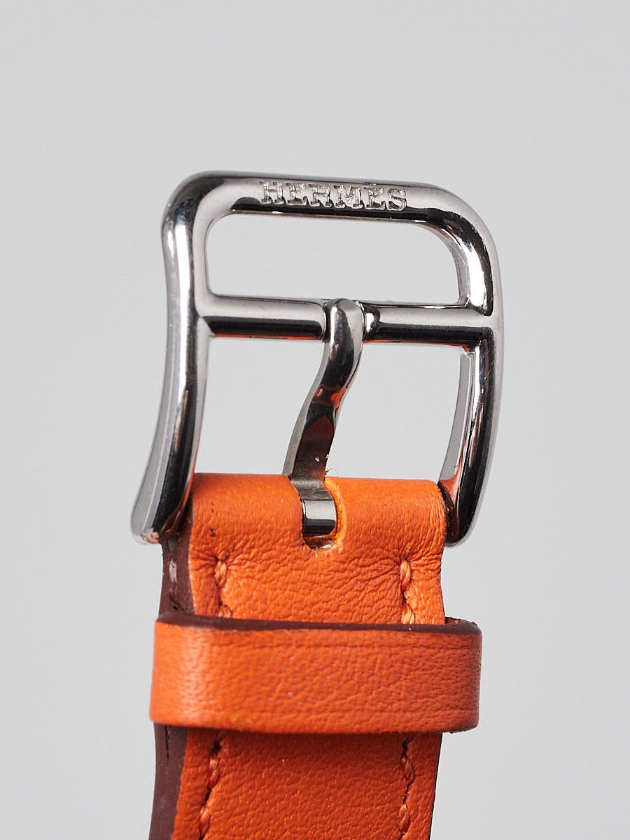 Hermes Orange Swift Leather Palladium Plated Medor Studded Quartz 