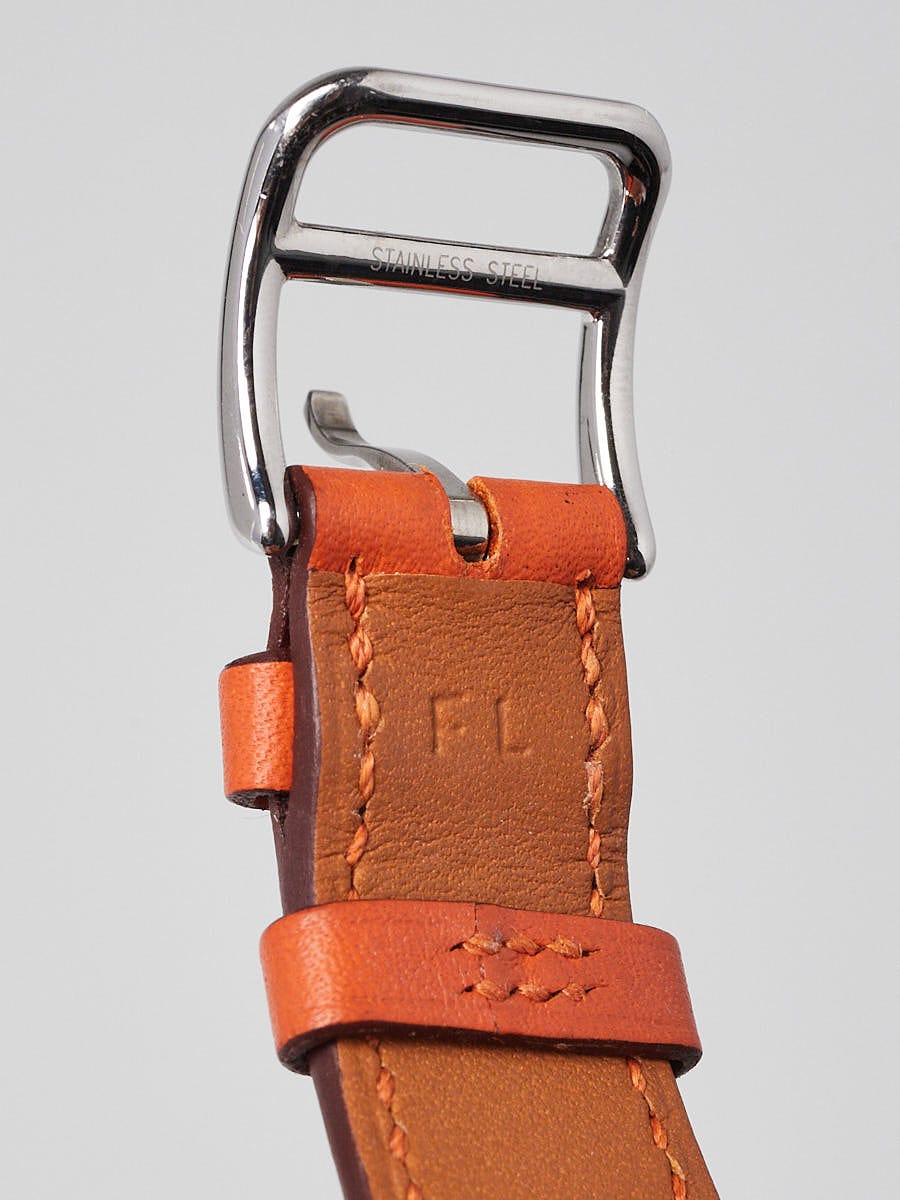 Hermes Orange Swift Leather Palladium Plated Medor Studded