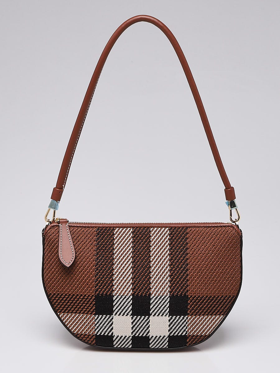 Burberry Birch Brown Leather and Miles Check Fabric Olympia Pouch 