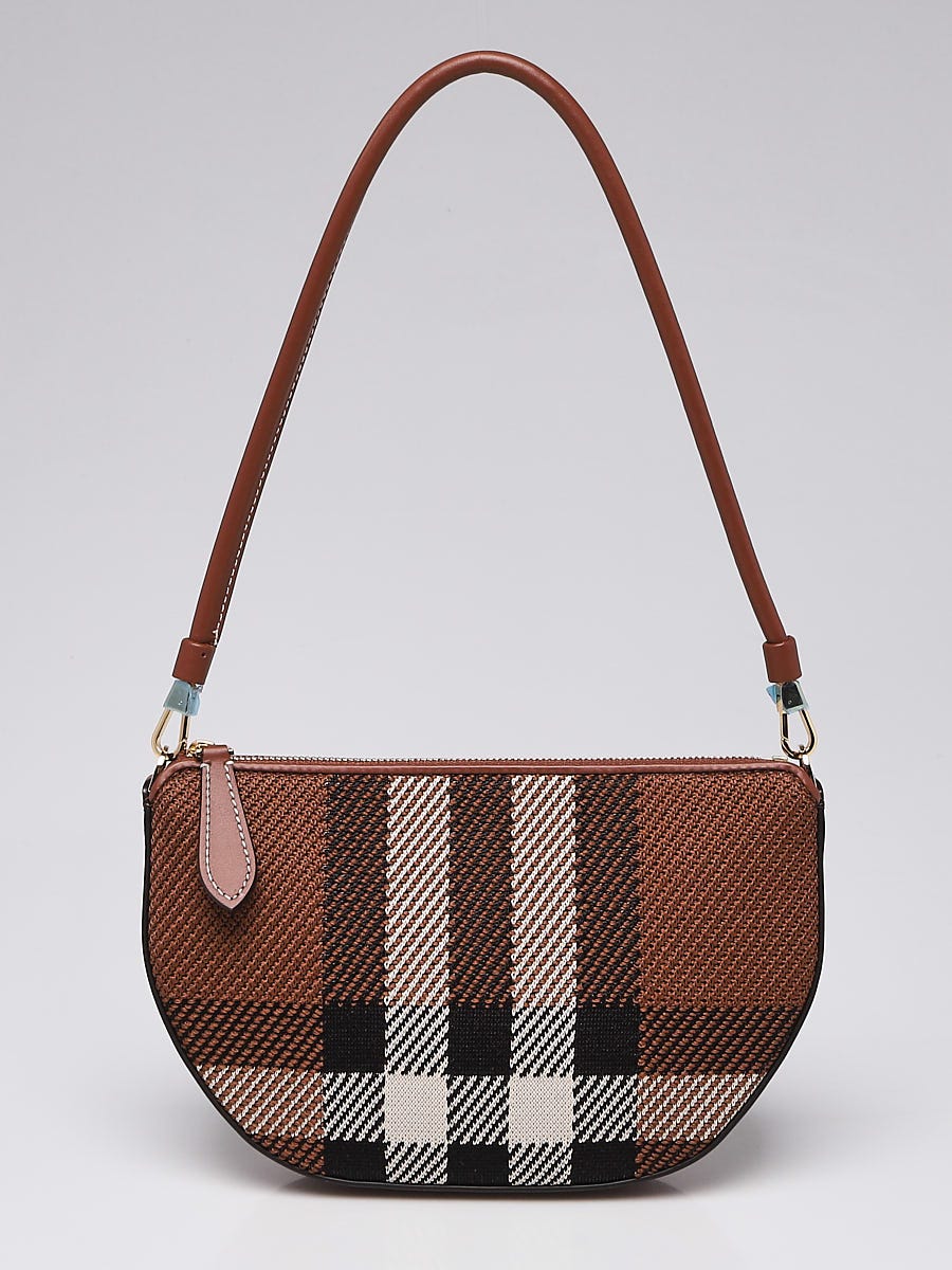 Burberry Birch Brown Leather and Miles Check Fabric Olympia Pouch Bag -  Yoogi's Closet