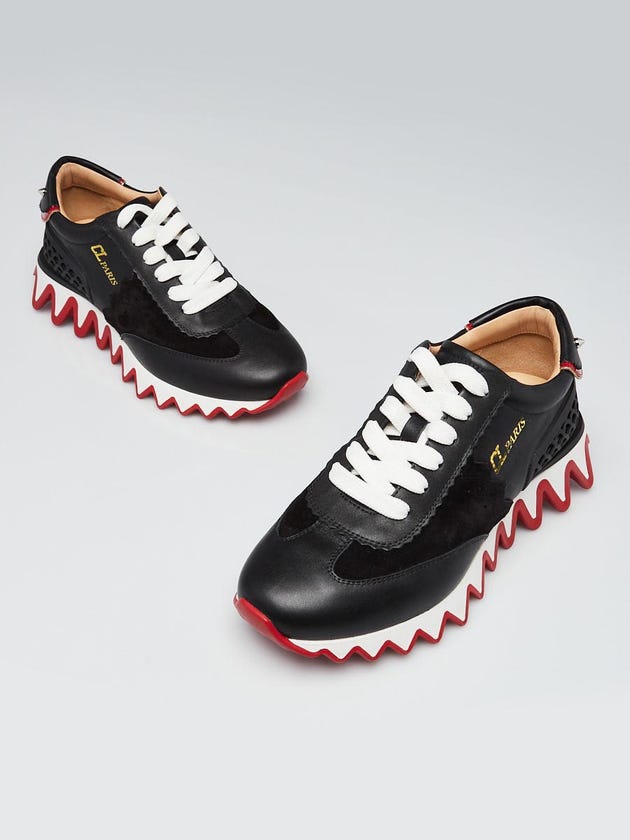 Christian Louboutin Black Suede/Leather Loubishark Donna Lace Up Sneakers Size 6.5/37