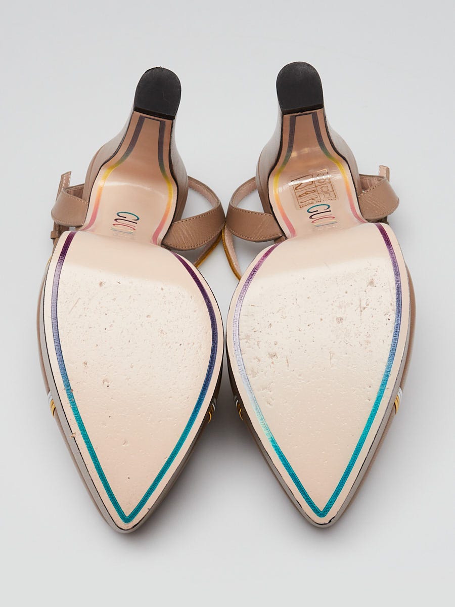 Gucci Beige Leather GG Ankle Strap Platform Sandals Size 5/35.5
