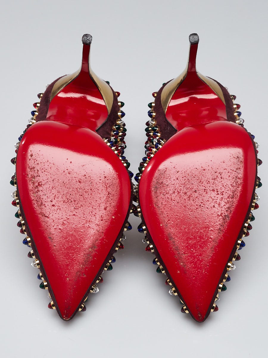 Christian Louboutin Brown Suede Studded Follies Cabo 120 Pumps Size 6.5/37