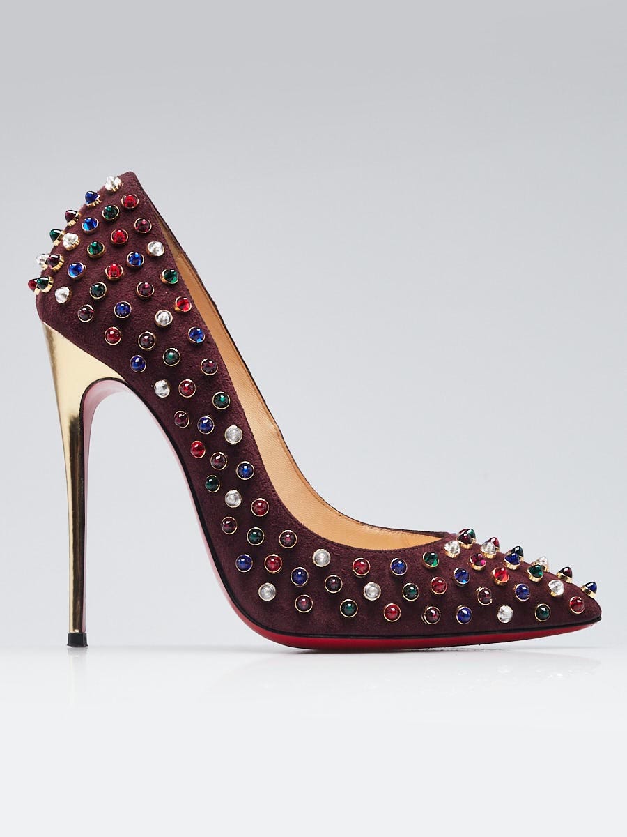 Christian Louboutin Black Follies Cabo 120 Spike Stud Gold Heel Pump