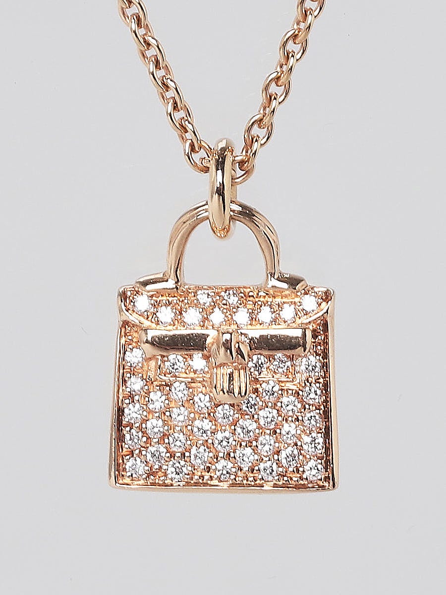 Hermes 18k Rose Gold and Diamond Kelly Pendant - Yoogi's Closet