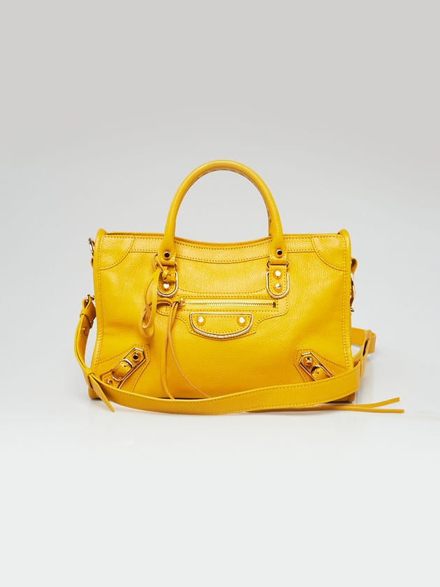 Balenciaga Jaune Epi Lambskin Leather Metallic Edge Motorcycle S City Bag