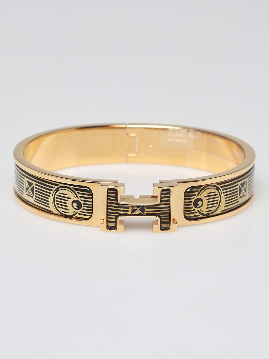 HERMES Black Enamel Gold Plated Clic H Bracelet