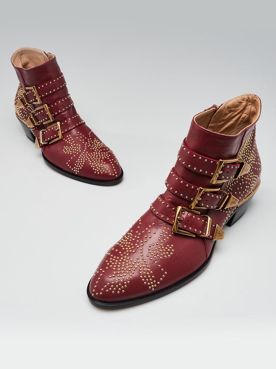 Chloe Cherry Syrup Leather Studded Susanna Boots Size 7.5/38 - Closet