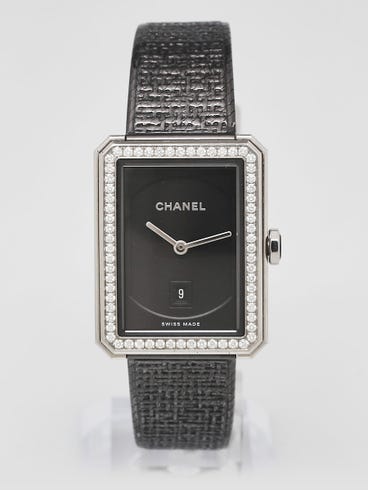 Chanel Black Tweed Metal and Diamonds Quartz Watch