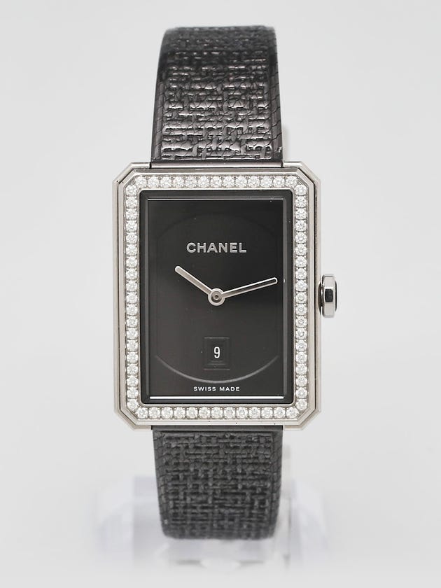 Chanel Black Tweed Metal and Diamonds Quartz Watch