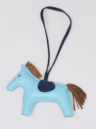 Hermes Rodeo MM Bag Charm Horsehair Blue Celeste / Lime / Malachite