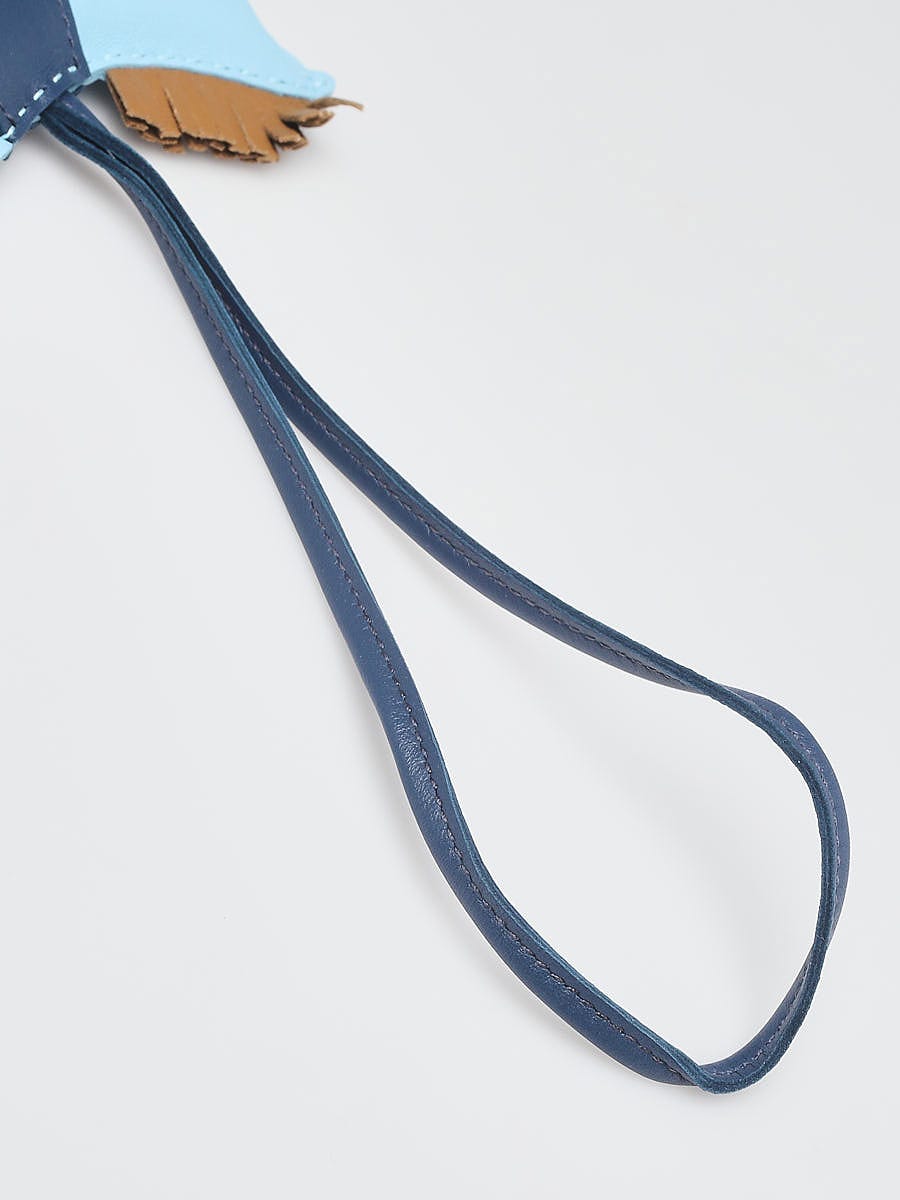 Hermes Celeste Bleu de Malte Kraft Milo Lambskin Leather Grigri Rodeo Horse GM Bag Charm