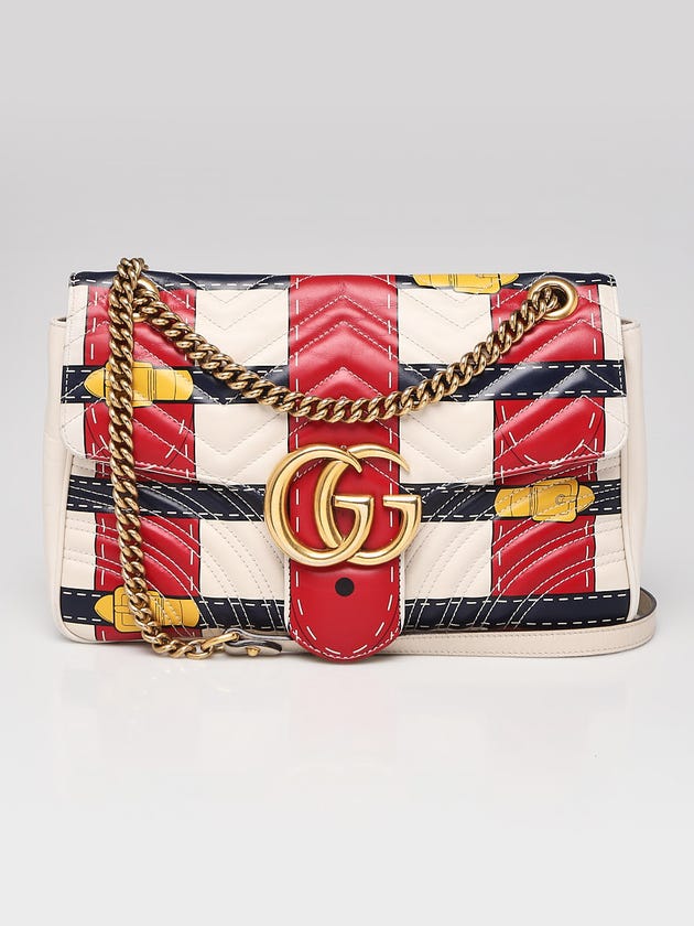 Gucci White Leather Marmont Metalasse Trompe L'oeil Medium Shoulder Bag