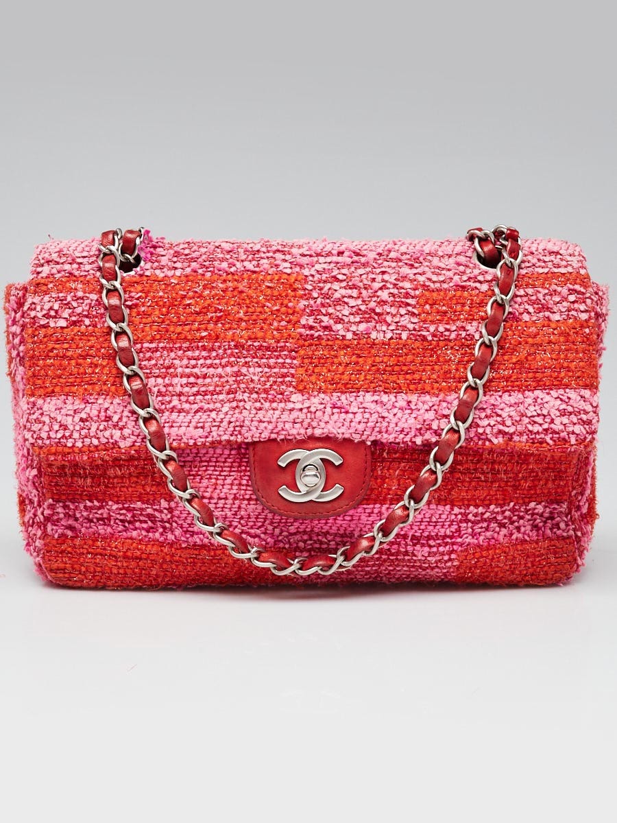 Chanel Pink/Red Tweed Medium Single Flap Bag - Yoogi'S Closet
