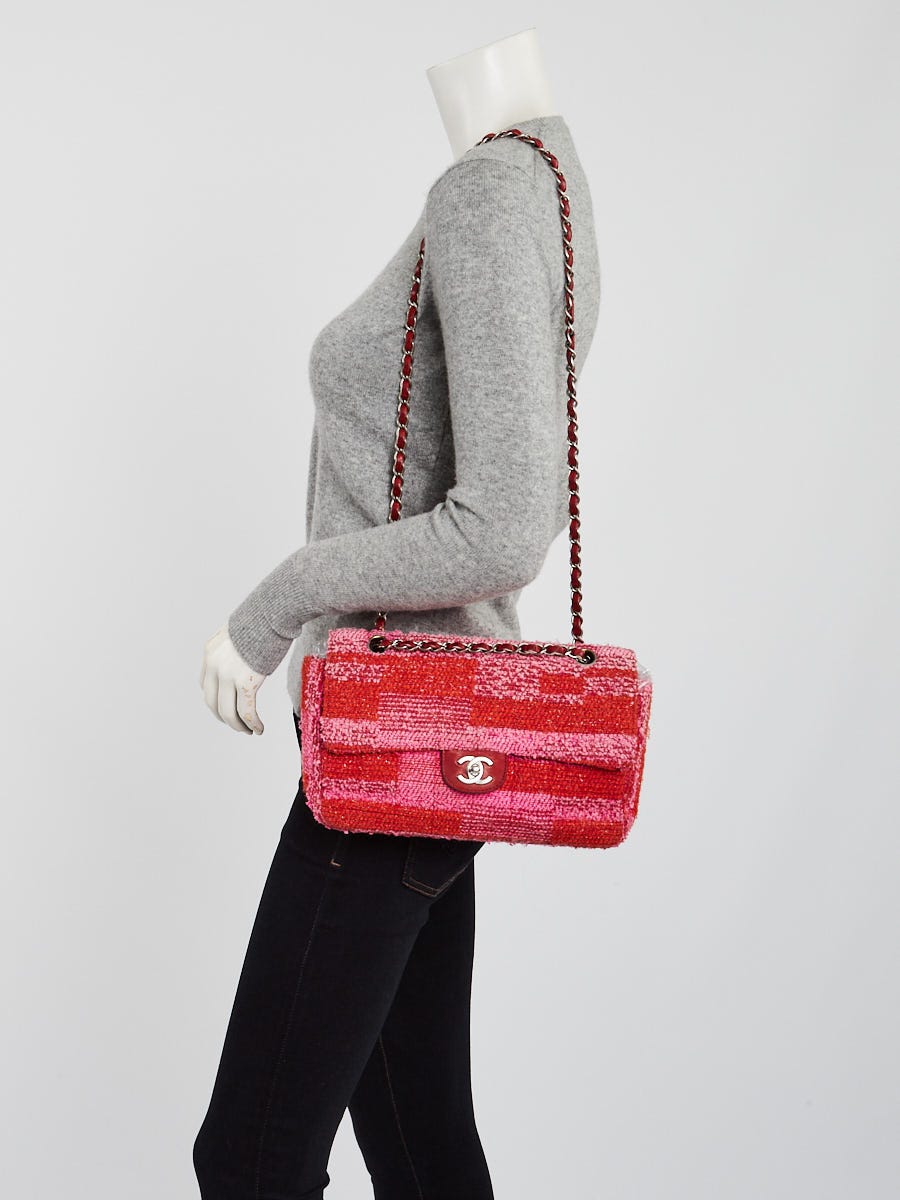 Chanel Pink/Red Tweed Medium Single Flap Bag - Yoogi's Closet