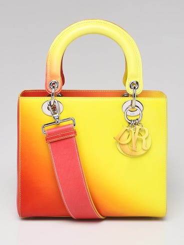 Christian Dior Yellow Orange Ombre Leather Medium Lady Dior Bag