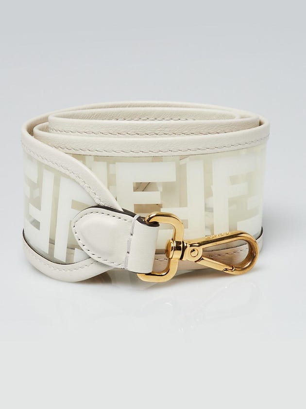 Fendi White Leather and Clear Vinyl Zucca Monogram Shoulder Strap
