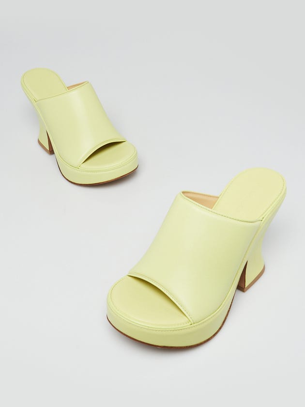 Bottega Veneta Acid Green Leather Macaroon Platform Slide Sandals Size 5.5/36