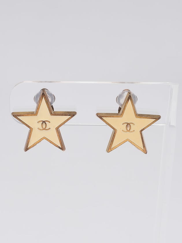 Chanel Beige/Gold Enamel CC Star Clip-On Earrings