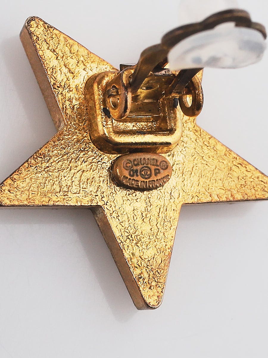 Chanel Gold and Yellow Enamel Star CC Logo Clip On Earrings