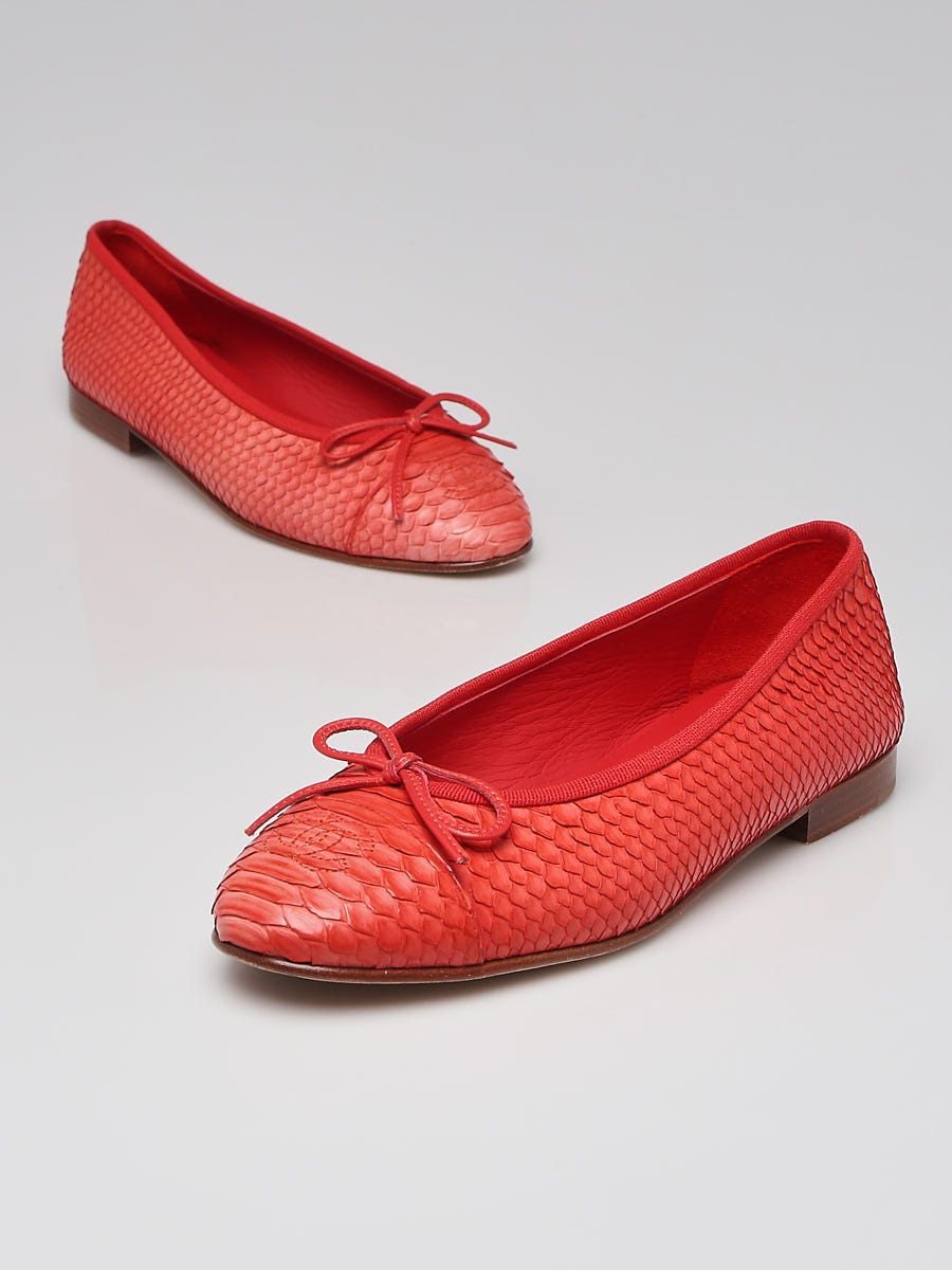 Chanel Red Python CC Ballet Flats Size 6/36.5 - Yoogi's Closet