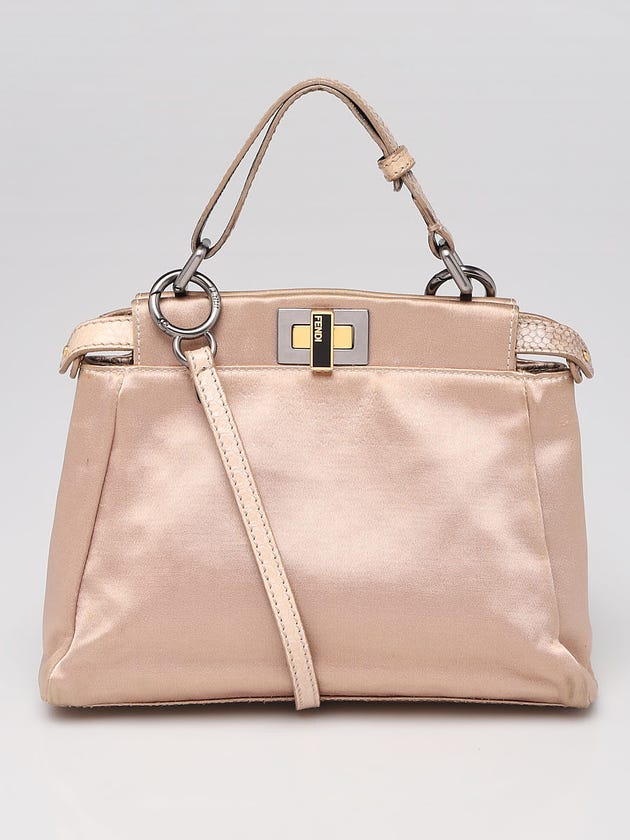 Fendi Beige Satin and Snakeskin Mini Peekaboo Satchel Bag - 8BN227