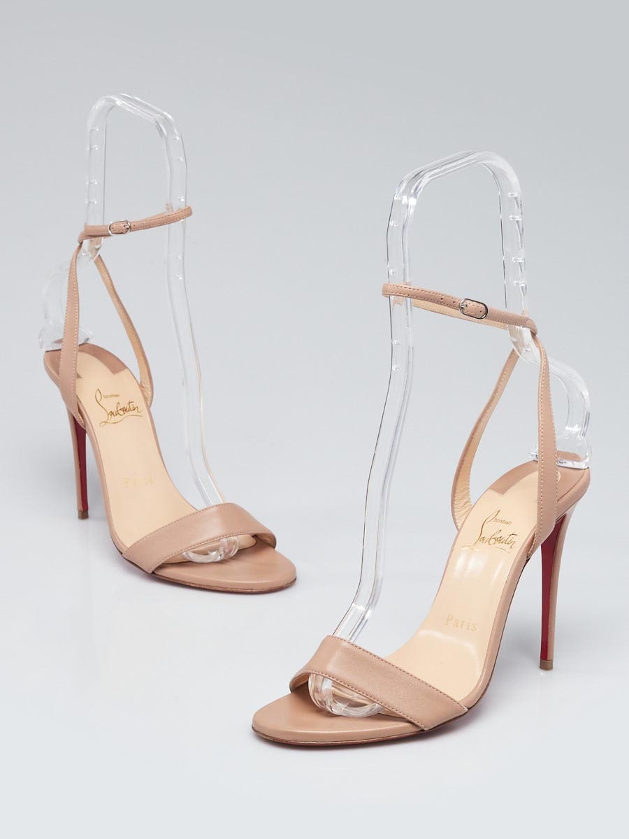 Christian Louboutin Beige Leather Ankle Wrap Loubigirl 100 Heels Size 6.5 37 Yoogi s Closet