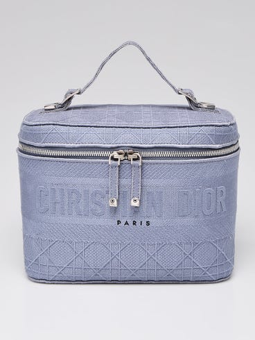 Christian Dior Blue Cannage Embroidery Canvas DiorTravel Vanity Case Bag