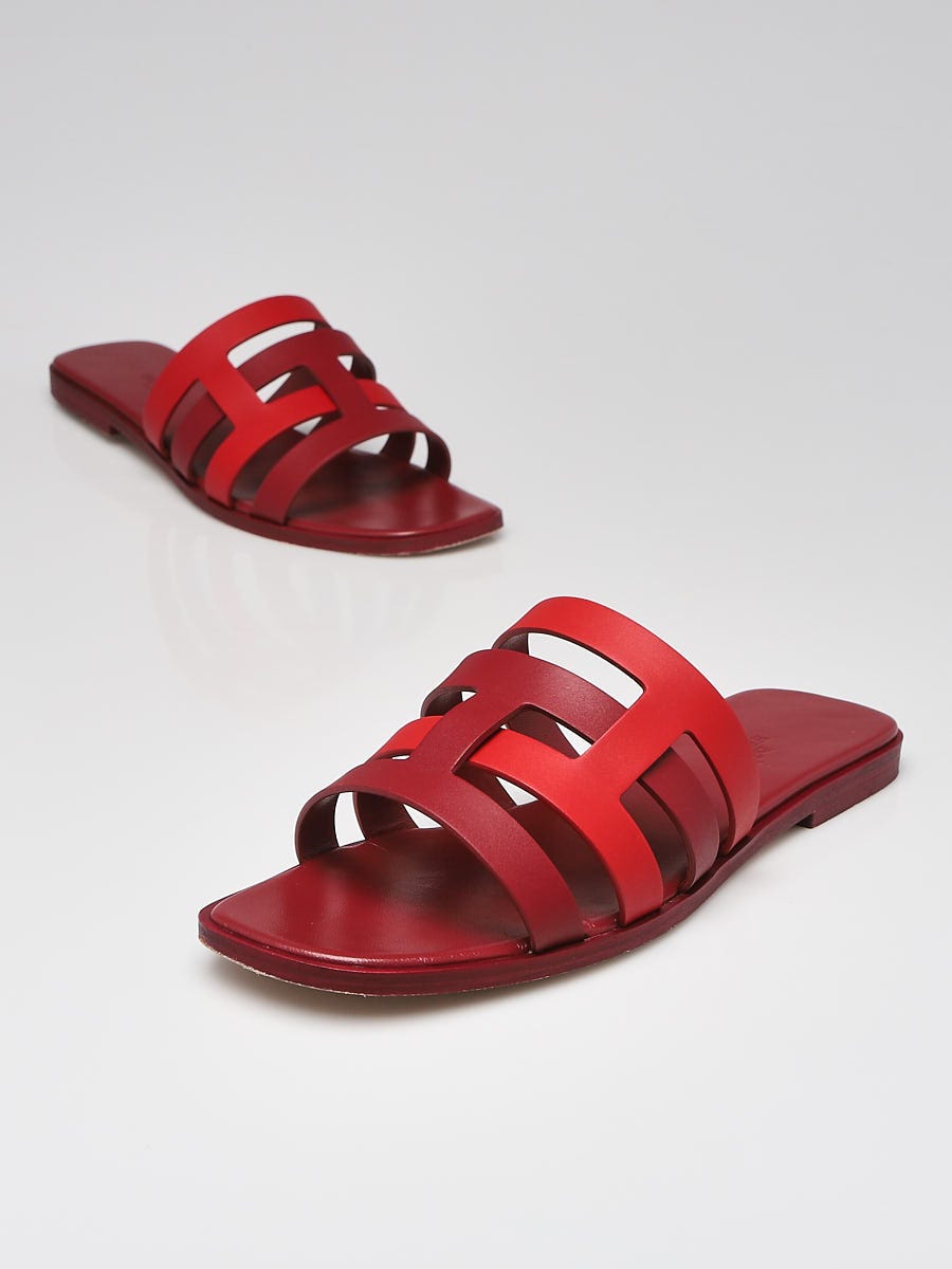 Hermes Red Leather Amore Slide Sandals Size 8.5/39 | Yoogi's Closet