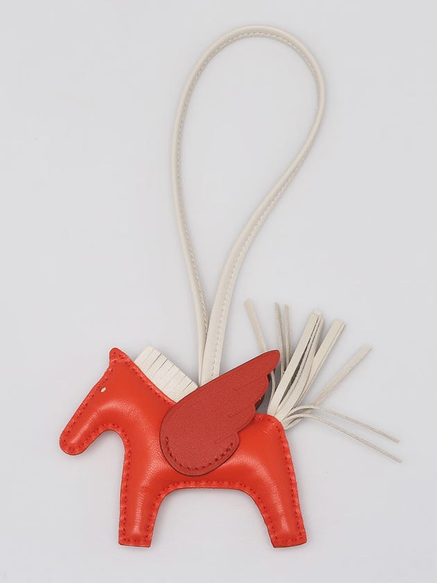 Hermes Orange Poppy/Terre Battue/Craie Milo Lambskin Leather Pegase PM Bag Charm