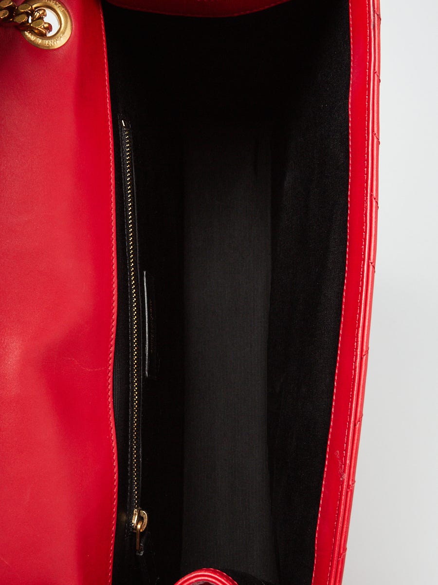 Yves Saint Laurent Red Chevron Quilted Leather Large