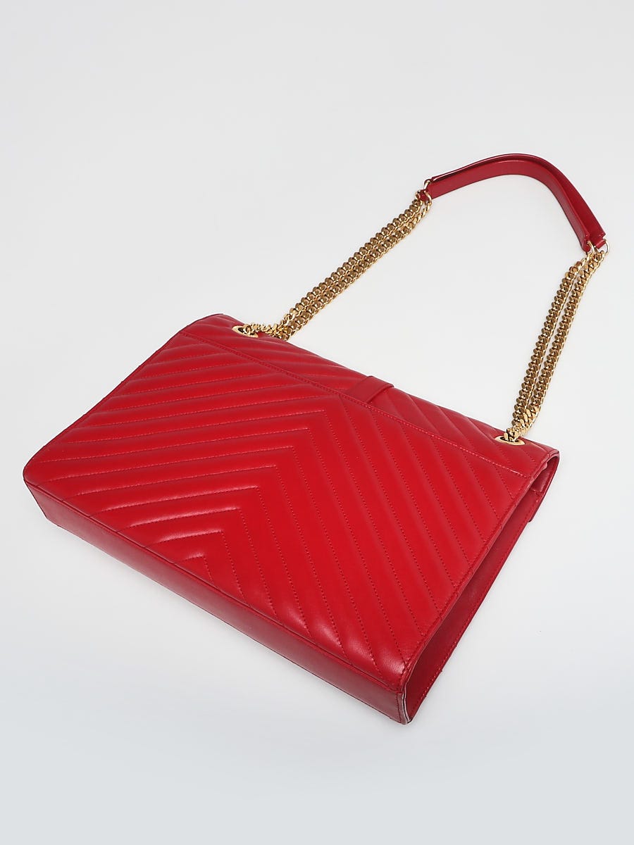 Yves Saint Laurent Red Chevron Quilted Leather Large Envelope Bag