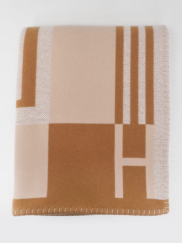 Hermes Beige Merino Wool/Cashmere Ithaque Throw Blanket