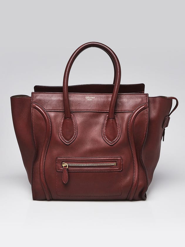 Celine Burgundy Smooth Calfskin Leather Mini Luggage Tote Bag
