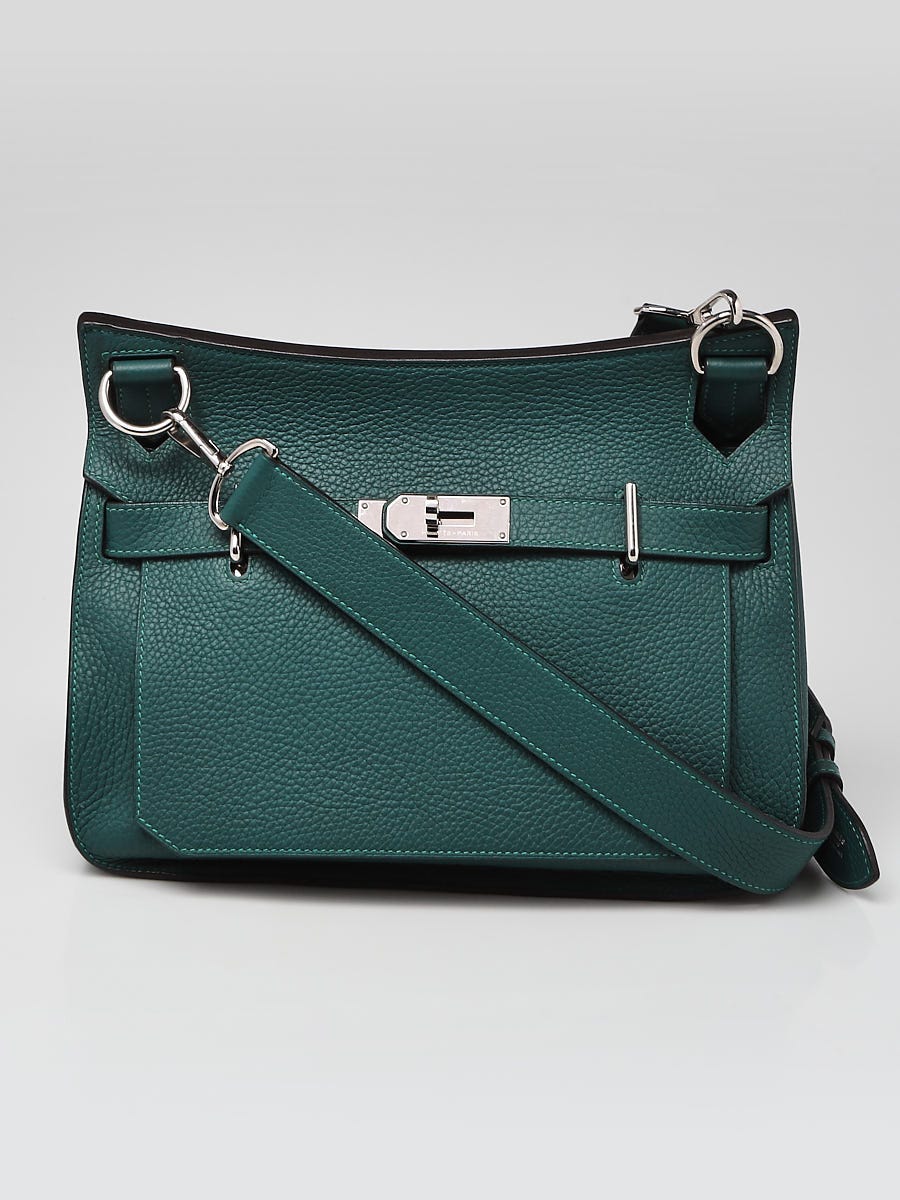 Hermes 31cm Malachite Clemence Leather Palladium Plated Jypsiere