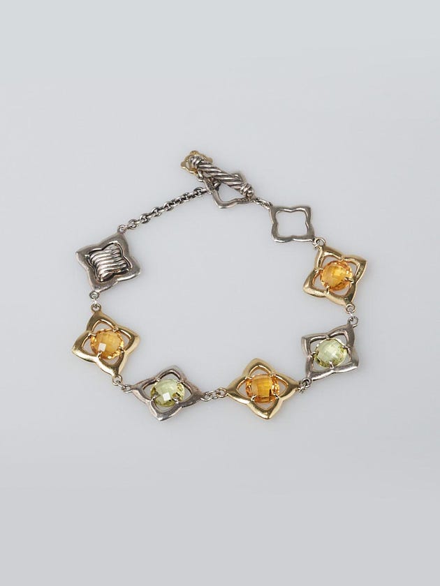 David Yurman 18k Yellow Gold and Sterling Silver Multicolor Gem Quatrefoil Toggle Bracelet
