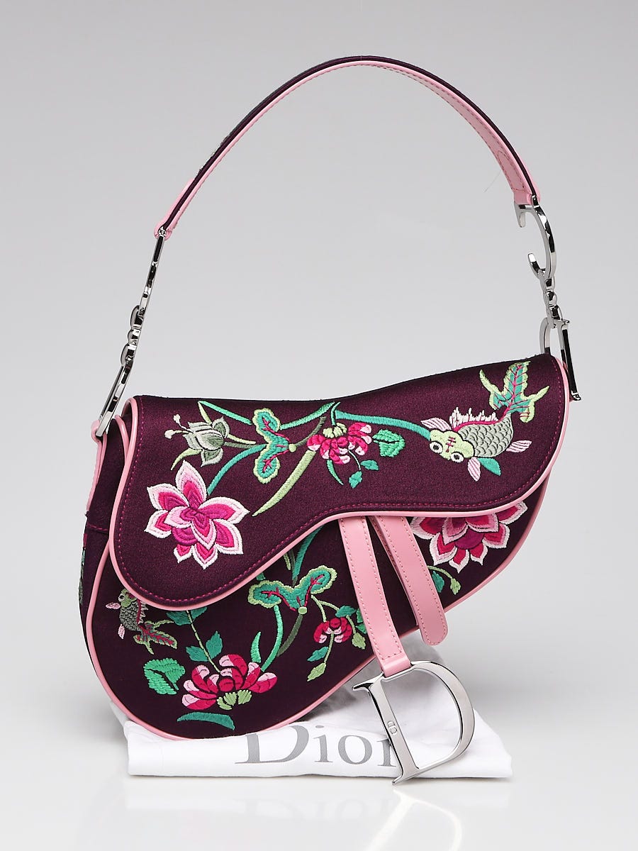 Christian Dior Limited Edition Purple Satin Embroidered Floral