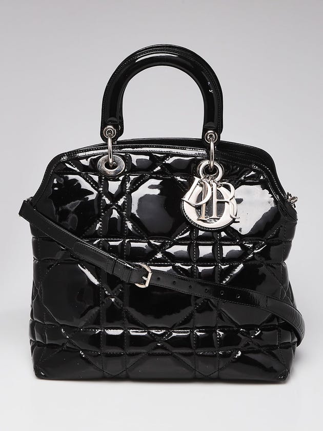 Christian Dior Black Cannage Quilted Patent Leather Granville Tote Bag