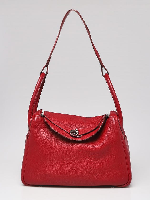 Hermes 30cm Rubis Clemence Leather Palladium Plated Lindy Bag
