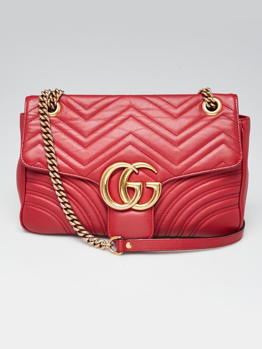 Gucci Red Quilted Leather GG Marmont Medium Matelasse Shoulder Bag